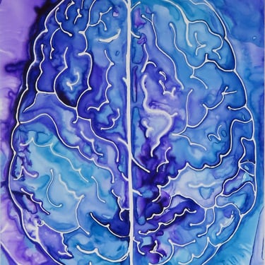 Big Purple and Blue Brain -  original ink painting on yupo - neuroscience art 