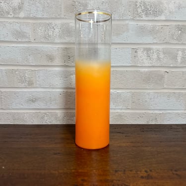 Mid-Century Orange Blendo Style Vase with Gold Band - Vintage Glass Decor 