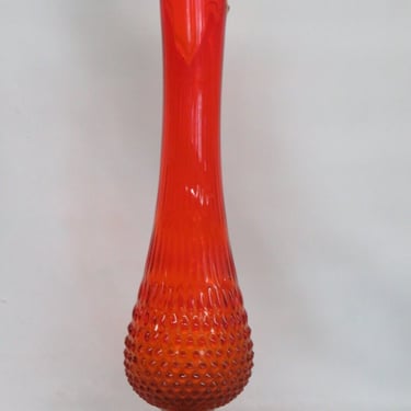 Fenton Amberina Vase / MCM Orange Art Glass Vase / Tall 15 in Orange Hobnail / Amberina top Glass / Retro