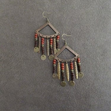 Chandelier earrings, wood boho chic earrings, ethnic tribal earrings, Afrocentric African earrings, exotic statement earrings, southwest 3 