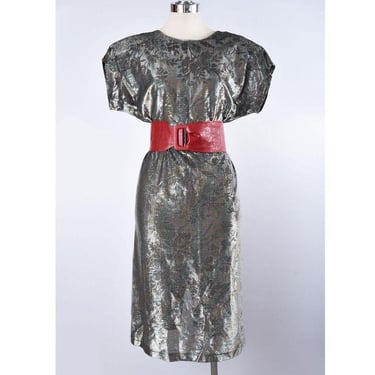 70's Silver Lame' Vintage Dress, Sparkly Metallic Disco Dress, 1970's, 1980's Long Party Evening Dress Gown 