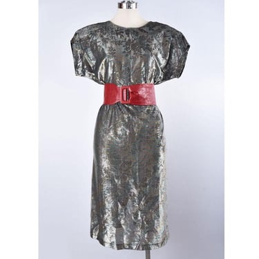 70's Silver Lame' Vintage Dress, Sparkly Metallic Disco Dress, 1970's, 1980's Long Party Evening Dress Gown 