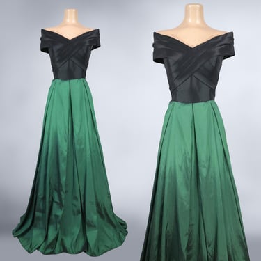 VINTAGE Handmade Iridescent Green Ball Gown Y2K Formal Dress | 1990s 2000s Full Sweep Evening Red Carpet Dress | VFG 