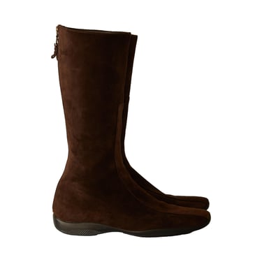 Prada Brown Suede Rubber Sole Boots