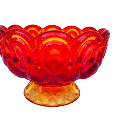 Vintage Mid-Century Orange Art Glass Pedestal Bowl | L.E. Smith Moon & Stars Amberina Bowl | Retro Persimmon Color PoP Catchall 