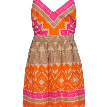 Trina Turk - Beige, Pink & Orange Bohemian Print Fit & Flare Dress Sz 8