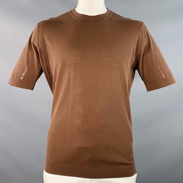 DE PETRILLO Size L Brown Jersey Cotton Short Sleeve Pullover