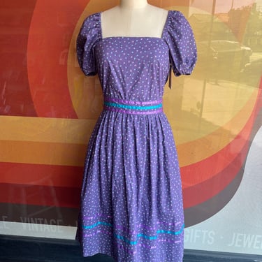70s Purple Midi Floral Prairie Dress