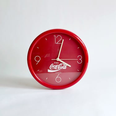 Vintage Coca-Cola Wall Clock, Red Minimalist Memphis-style Design, Postmodern 1980's 