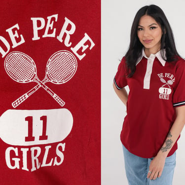 70s Tennis Shirt Red Polo Shirt De Pere Girls Team Number 11 Wisconsin Sports Uniform Russell Athletic Ringer Vintage 1970s Medium Large 