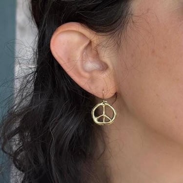 Brass Organic Peace Sign Dangle Earrings 