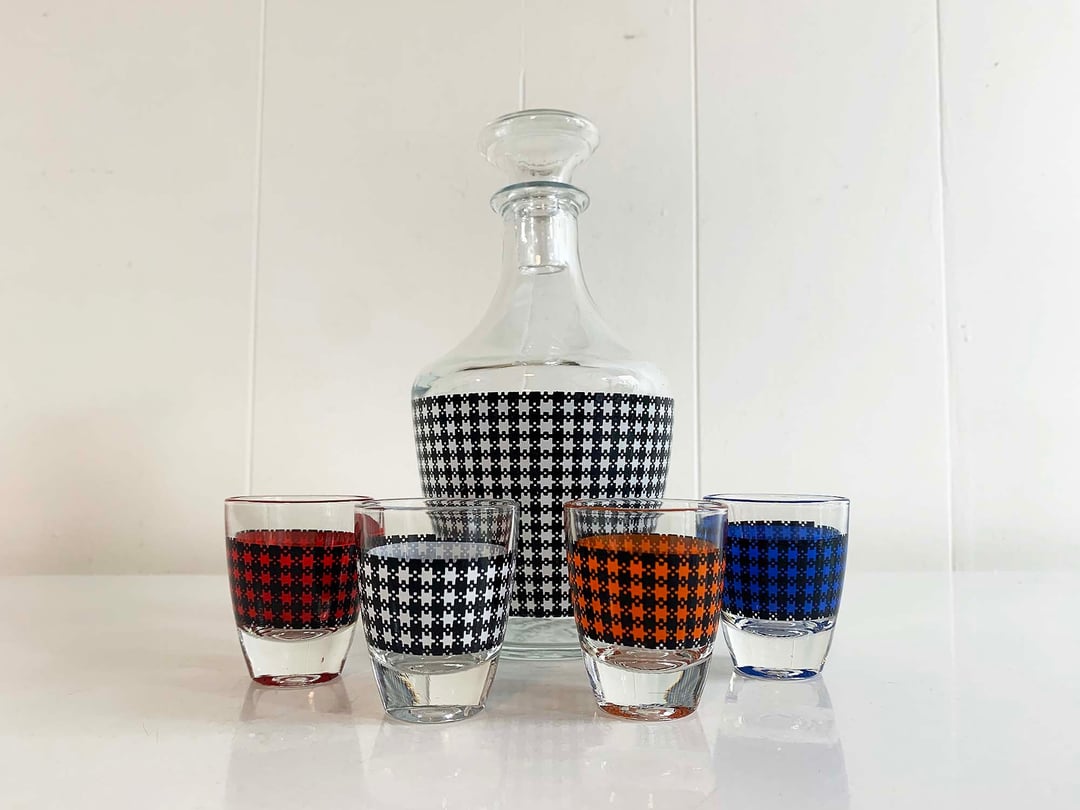 Vintage Glass Liquor Decanter Set Matching Shot Glasses French France