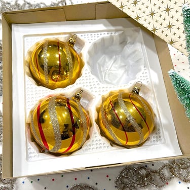 VINTAGE: West Germany Mercury Glass Ornaments in Box - 3pcs - Made in Germany - Holiday Christmas Xmas Decorations 