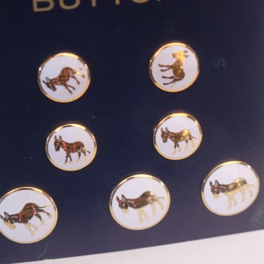 Vintage Donkey Blazer Buttons Gold & White Enamel Set of 7 by La Mode 