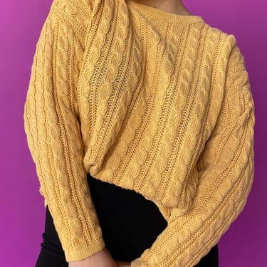 1980s Light Yellow Cable Knit Sweater, sz. Extra Large