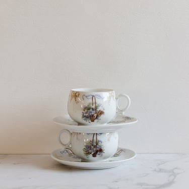 19th century austrian &quot;victoria&quot; handpainted teacups and saucers