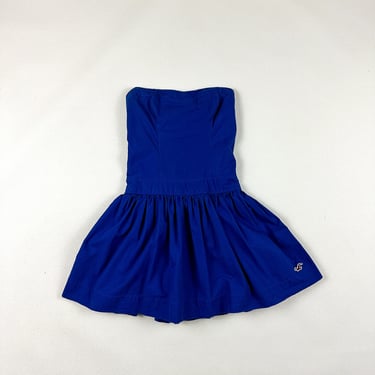 y2k Hollister Corseted Micro Mini Dress/ Tube Top / Cobalt Blue / Skater Skirt / Small / Bubble Hem / Fit and Flare / 00s / S / Smocking 
