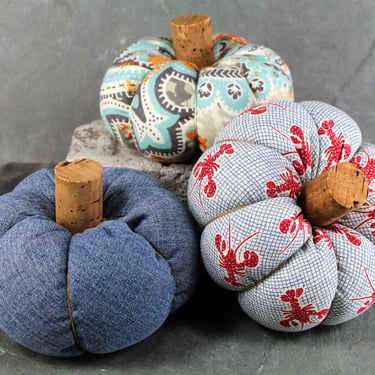 Vintage Fabric Pumpkins in Blues & Denims | Autumnal Decor | Upcycled Pumpkins | Halloween | Thanksgiving Decor | Your Choice of Style 