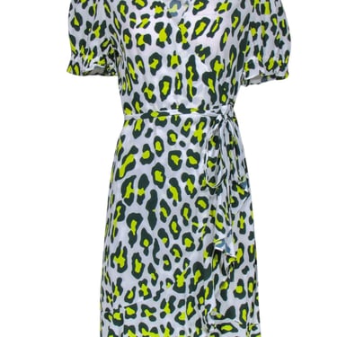 Diane von Furstenberg - Green & Yellow Leopard Print Wrap Dress Sz M