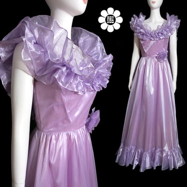 DREAM DRESS - Vintage DEADSTOCK 70s 80s Metallic Purple Ruffle Gown 