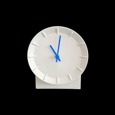 Vintage Post Modern Rosenthal Matte Grey Porcelain Modernist MITIS Table Clock with Blue Hands 