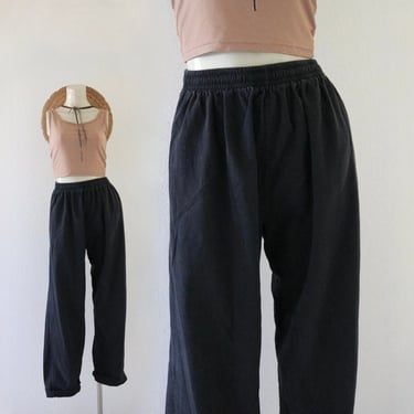 high waist lounge trousers 23-30 - vintage black sunfaded casual comfortable cotton womens pants 