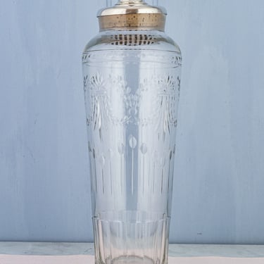 Antique Cut Crystal and Silverplate 16" Cocktail Shaker