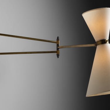 Double Shade Brass Swing Arm Sconce