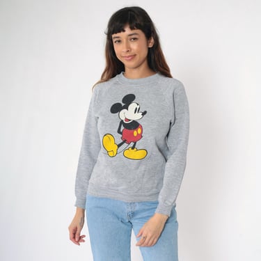 Vintage Mickey Mouse Sweatshirt 80s Disney Sweater Disneyland Graphic Shirt Kawaii Retro Cartoon Raglan Sleeve Heather Grey 1980s Small xs 