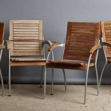 Set of 4 Teak & Aluminum Arm Chairs