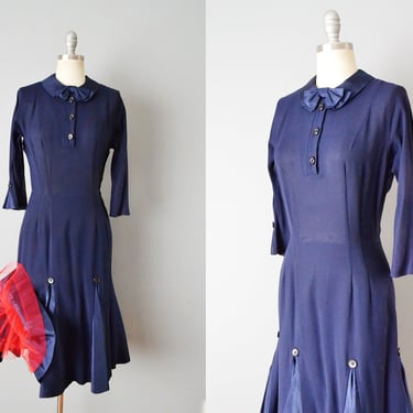1950s Navy Blue Dress / Wiggle Dress / 50s Dress / Cocktail Dress / Bombshell Dress / Vintage Rayon Dress /Size Small 