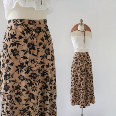 silk button skirt - 30 - vintage 90s y2k gold tan black womens size medium 8 long maxi spring summer skirt 