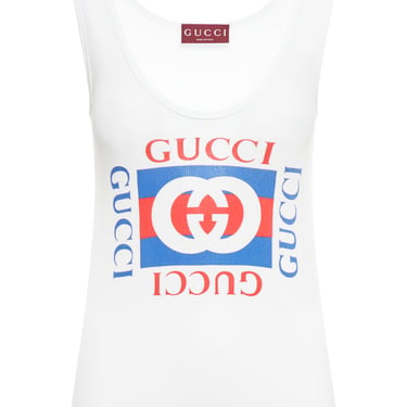 Gucci Women Ribbed Cotton Tank Top With Gucci Print