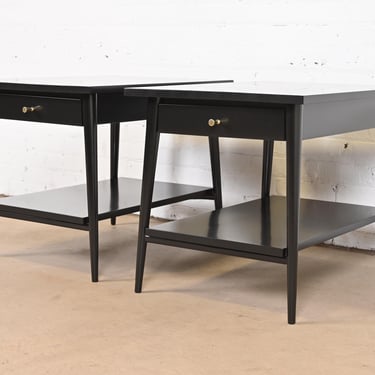 Paul McCobb Planner Group Mid-Century Modern Black Lacquered Nightstands, Newly Refinished