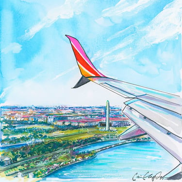 Flight at Washington D.C. Airplane View Original Art by Cris Clapp Logan 