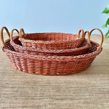 Vintage Oval Wicker Baskets - Set of 3 