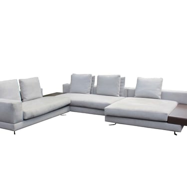 Contemporary Modern Italian Minotti Grey Sectional Sofa Attached Side Tables 