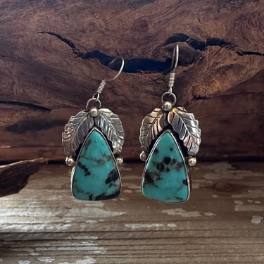 BETTA LEE Navajo Kingman Turquoise Earrings | Leaf Design Navajo Style Jewelry | Native American Southwestern 