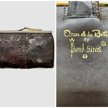 OSCAR De La Renta by Bond Street Wallet | Luxury Designer Coin Purse | Brown Alligator Compact Wallet | 70s Genuine Leather 