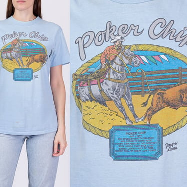 70s 80s "Poker Chip" Rope Horse Memorial Tee - Unisex Small | Vintage Distressed Blue Cowboy Rodeo Graphic T Shirt 