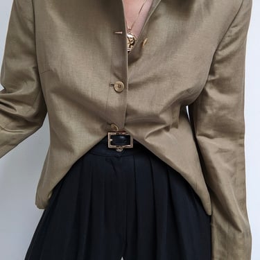 Vintage Olive Silk & Linen Jacket