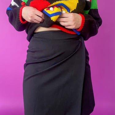 1990s Black Woven Pencil Skirt, sz. M/L