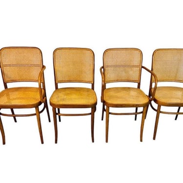 Mid Century Bentwood and Cane Set of Four Chairs Designed by Josef Hoffman and Josef Frank by Stendig Made in Yugoslavia, Boho Dining Chairs 