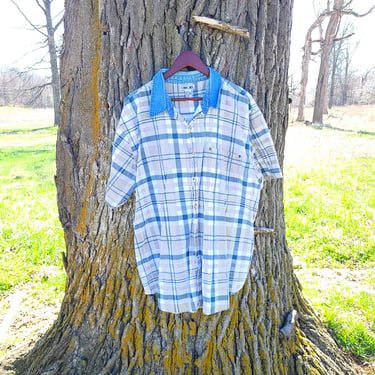 Vintage 1990's Y2K Cherokee Plaid Denim Collar Shirt / 2XL / XXL 