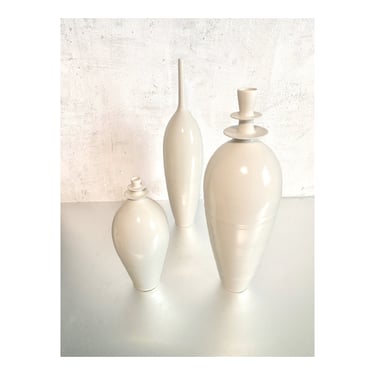 SHIPS NOW- 3 Large Stoneware Vases in Gloss Off-White Glaze 