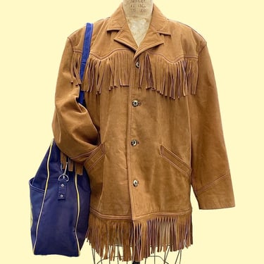 Vintage Fringe Leather Jacket 1990s Retro Size 8 + Southwestern + Liz Wear + Tan/Brown Color + Button Up + L/S + Womens Coat + Fall Fashion 