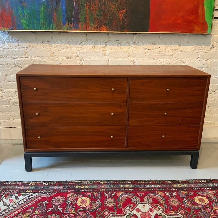 Vintage Six Drawer Dresser with Brass Pulls 