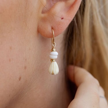 Pikake Puka Drop Earrings, Small Gold Drop Earrings with Flower Charm, Gold Drop Earring , Hawaii Earrings, Hawaii Jewelry, Jasmine Earrings 