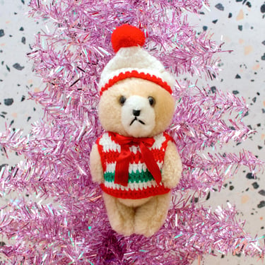 Vintage 1980s Grumpy Bear Christmas Ornament - Teddy Bear Holiday Decoration Christmas Decor 