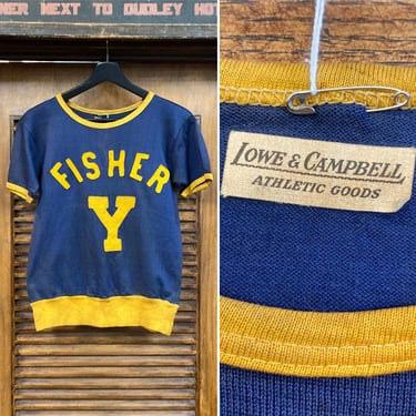 Vintage 1930’s “Lowe & Campbell” Appliqué “Fisher” Athletic Jersey Top, 30’s Ringer Tee, Vintage Clothing 
